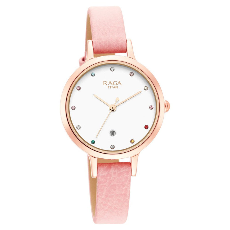 Titan Raga Viva White Dial Analog Metal Strap Watch for Women