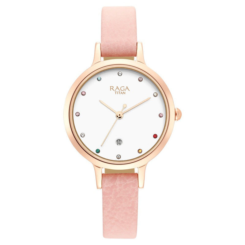 Titan Raga Viva White Dial Analog Metal Strap Watch for Women