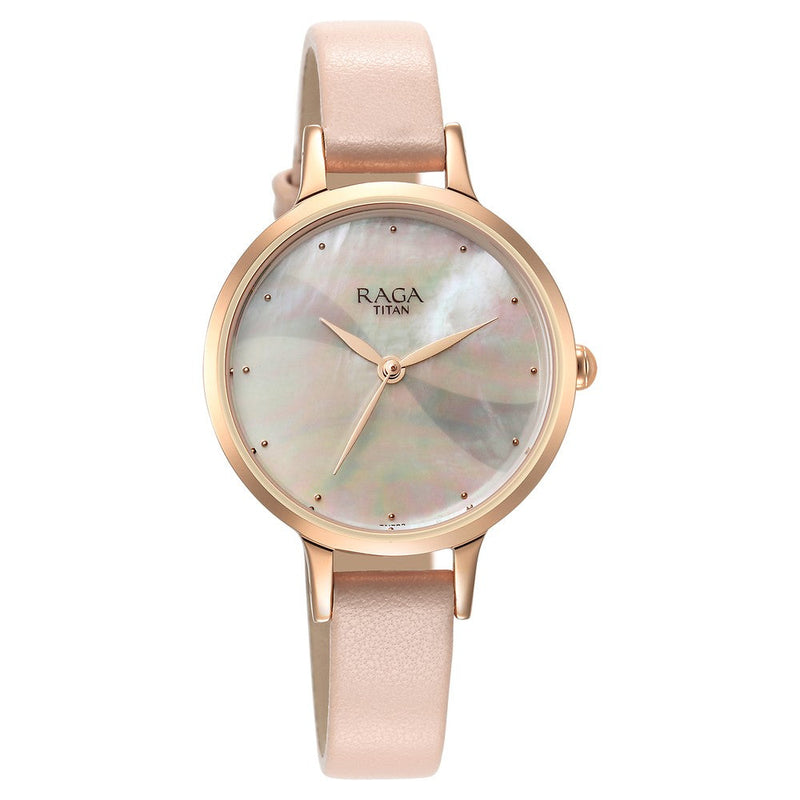 Titan Raga Power Pearls Quartz Analog Mother Of Pearl Dial Metal Strap Watch for Women