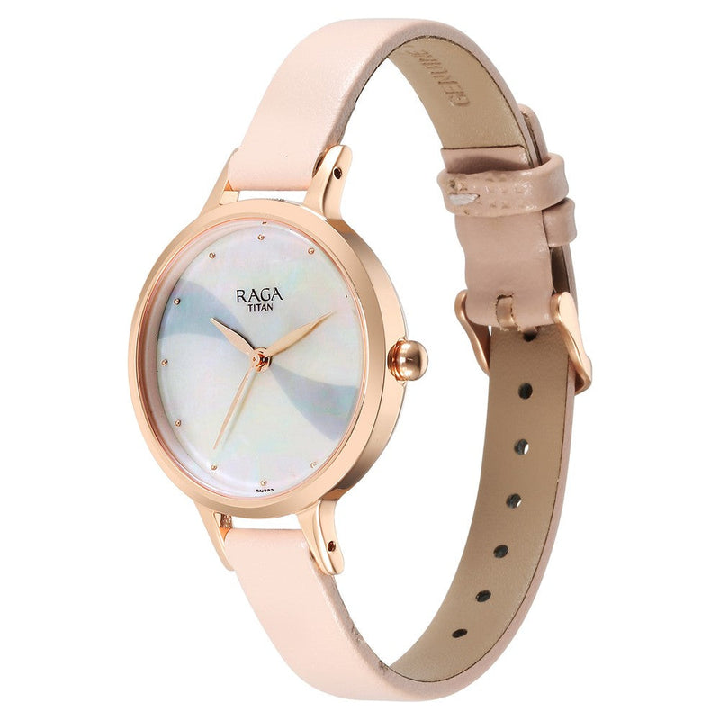 Titan Raga Power Pearls Quartz Analog Mother Of Pearl Dial Metal Strap Watch for Women