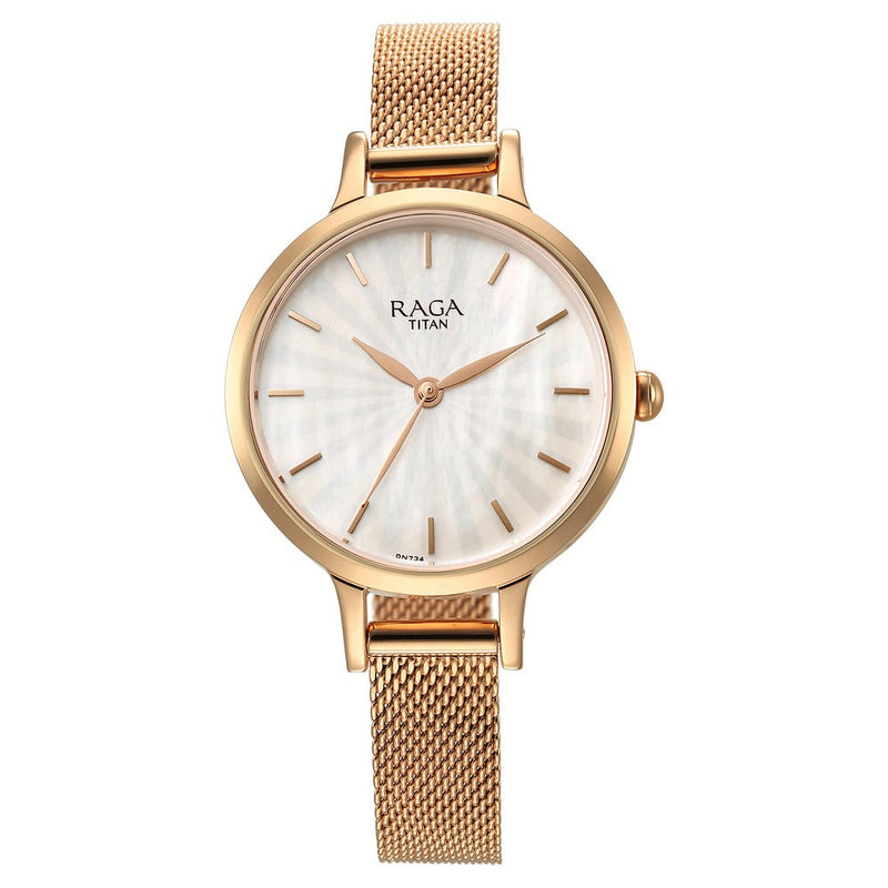 Titan Raga Power Pearls Quartz Analog Mother Of Pearl Dial Metal Strap Watch for Women