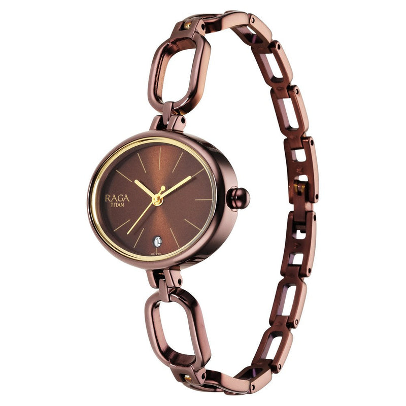 Titan Raga Viva Brown Dial Analog Metal Strap Watch for Women