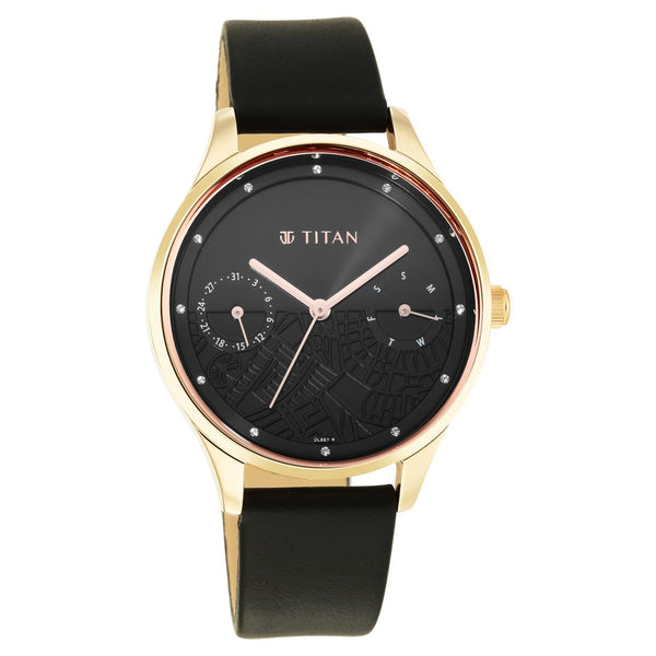 Titan Wander Black Dial Analog Leather Strap watch for Women