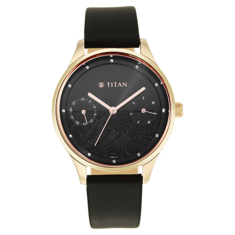 Titan Wander Black Dial Analog Leather Strap watch for Women