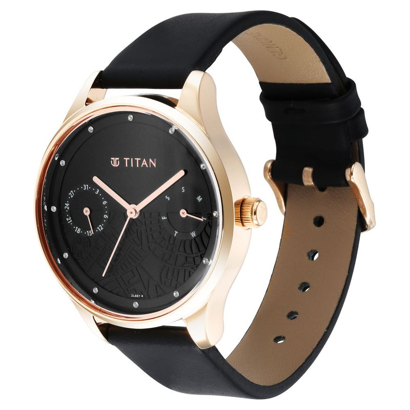 Titan Wander Black Dial Analog Leather Strap watch for Women