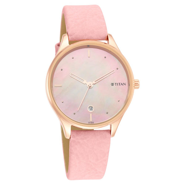 Titan Pastel Dreams Pink Mother of Pearl Dial Analog Leather Strap Watch for Women