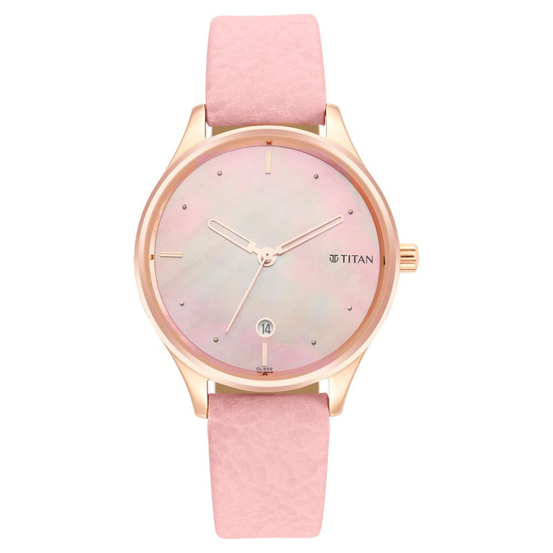 Titan Pastel Dreams Pink Mother of Pearl Dial Analog Leather Strap Watch for Women