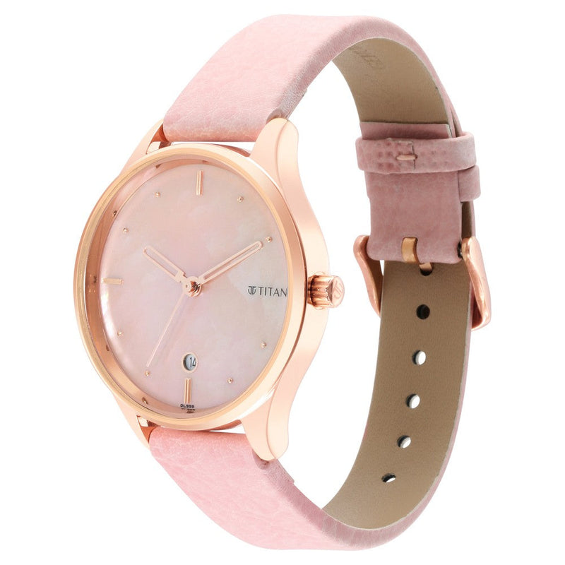 Titan Pastel Dreams Pink Mother of Pearl Dial Analog Leather Strap Watch for Women