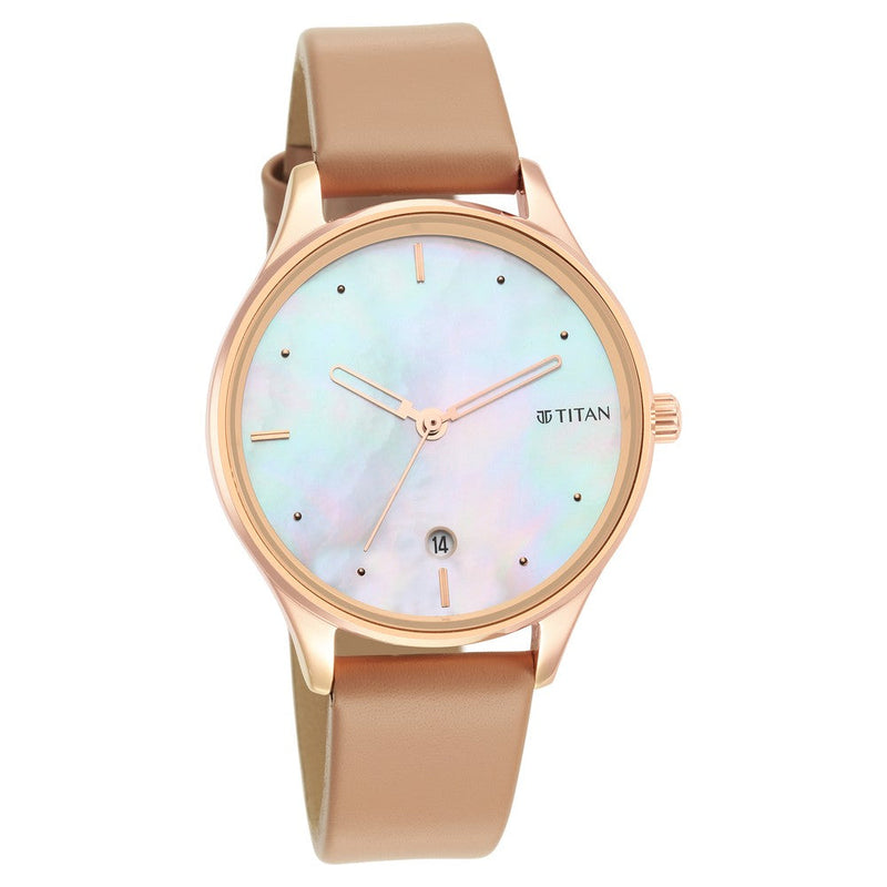 Titan Pastel Dreams Mother Of Pearl Dial Analog Leather Strap watch for Women