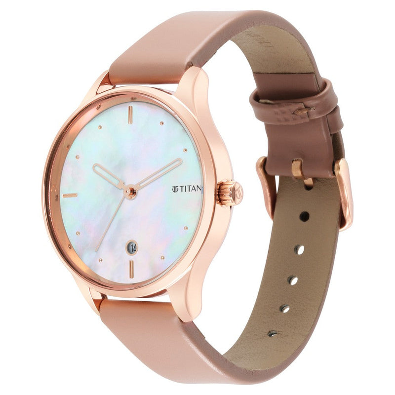 Titan Pastel Dreams Mother Of Pearl Dial Analog Leather Strap watch for Women