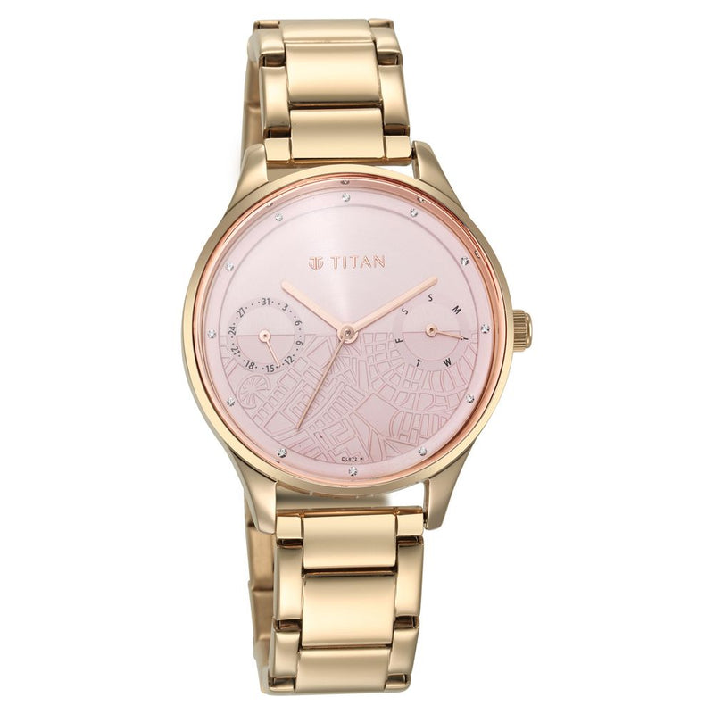 Titan Wander Pink Dial Analog Stainless Steel Strap Watch for Women