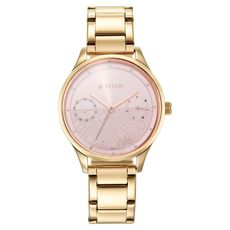 Titan Wander Pink Dial Analog Stainless Steel Strap Watch for Women