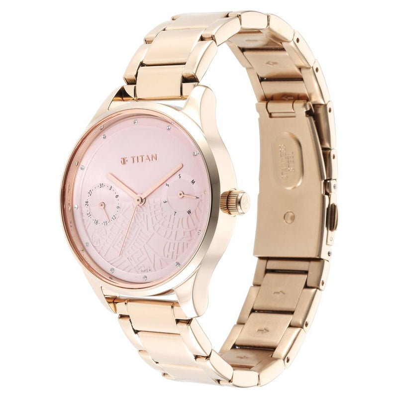 Titan Wander Pink Dial Analog Stainless Steel Strap Watch for Women