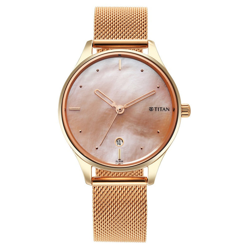 Titan Pastel Dreams Pink Mother Of Pearl Dial Analog Metal Strap watch for Women