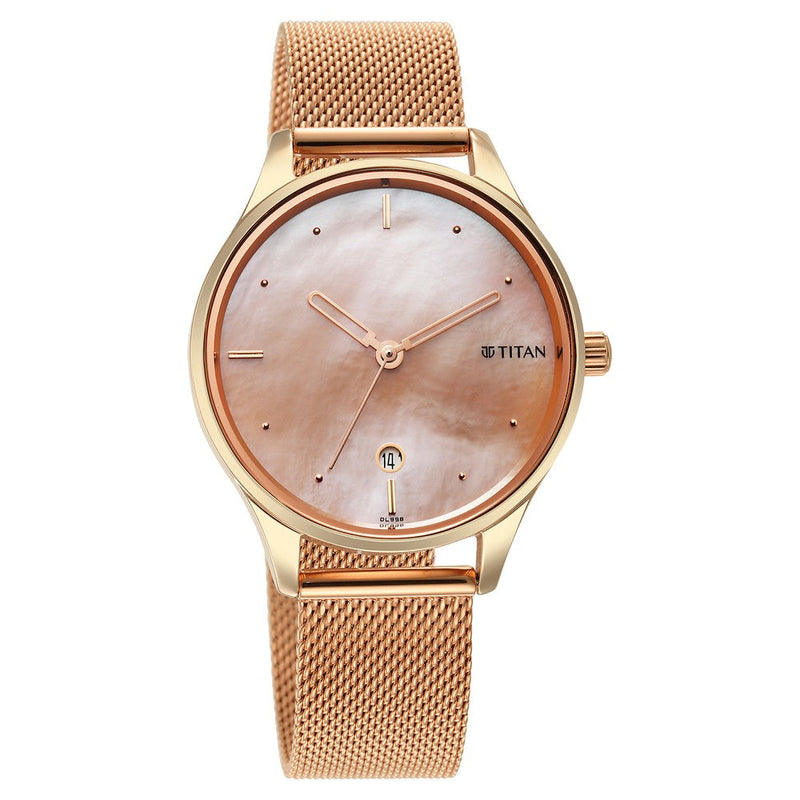 Titan Pastel Dreams Pink Mother Of Pearl Dial Analog Metal Strap watch for Women