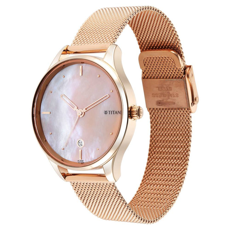 Titan Pastel Dreams Pink Mother Of Pearl Dial Analog Metal Strap watch for Women