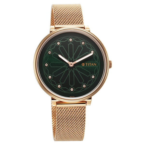 Titan Marhaba Green Dial Women Watch With Stainless Steel Strap