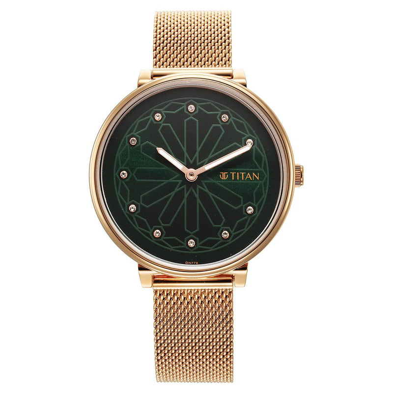 Titan Marhaba Green Dial Women Watch With Stainless Steel Strap