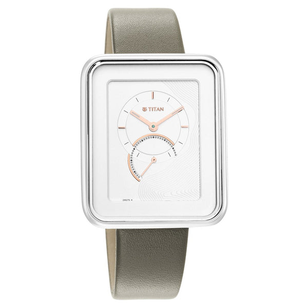 Titan Wander Silver White Dial Analog Leather Strap Watch for Women