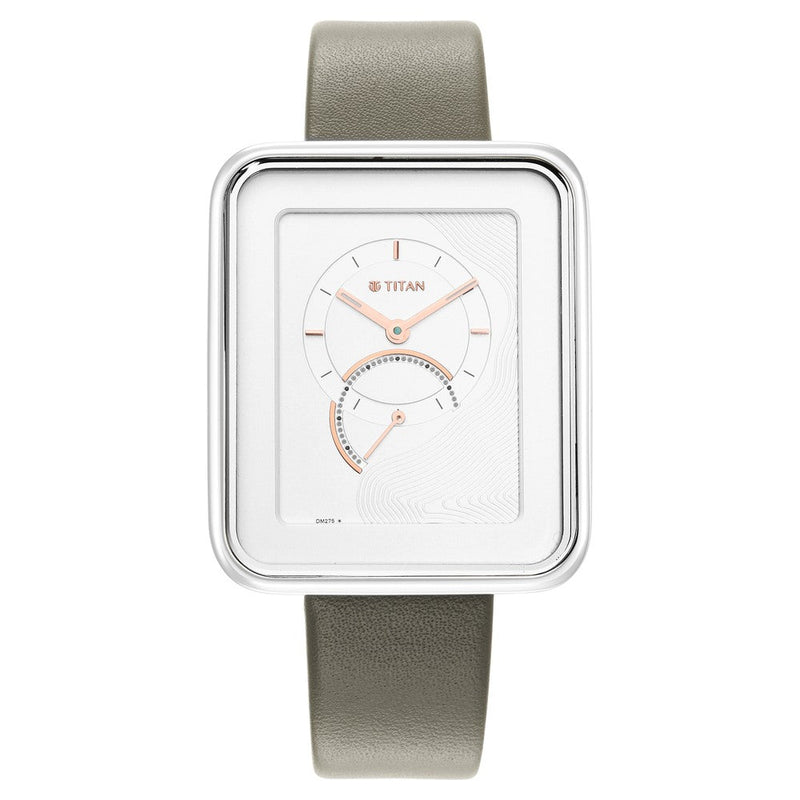 Titan Wander Silver White Dial Analog Leather Strap Watch for Women