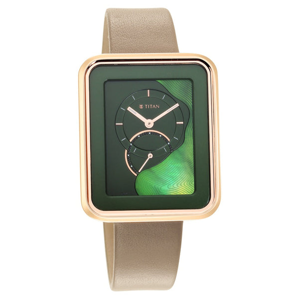 Titan Wander Green MOP Analog Leather Strap watch for Women