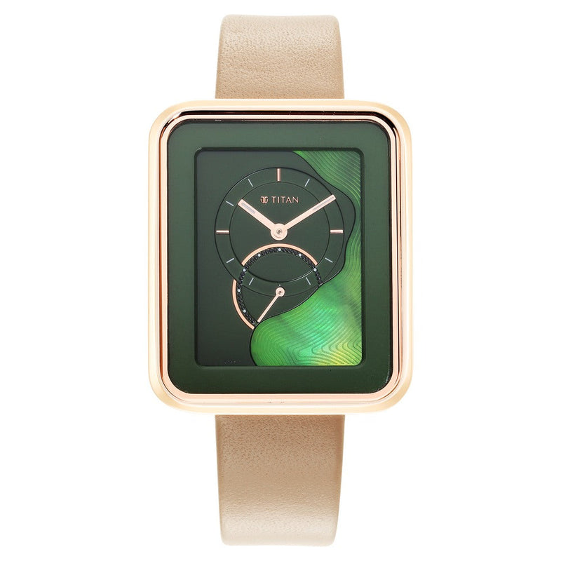 Titan Wander Green MOP Analog Leather Strap watch for Women