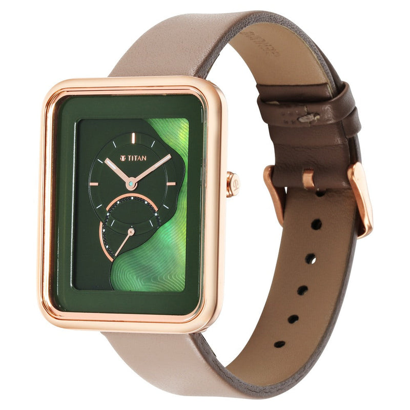 Titan Wander Green MOP Analog Leather Strap watch for Women