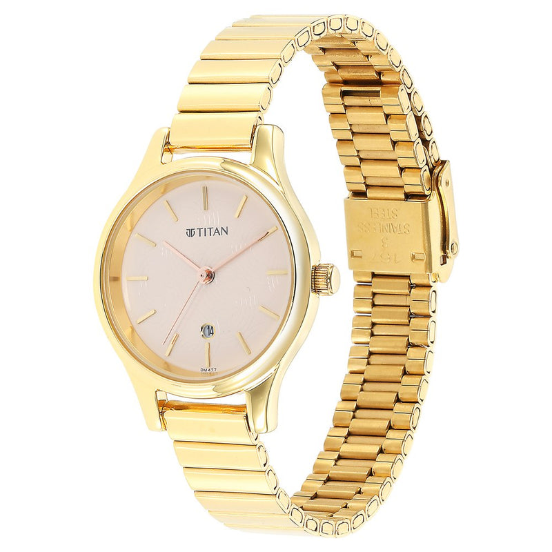 Titan Karishma Beige Dial Analog Stainless Steel Strap watch for Women