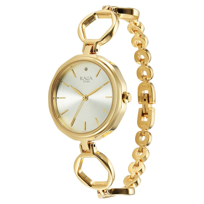 Titan Raga Viva Golden Dial Analog Quartz Metal Strap Watch for Women