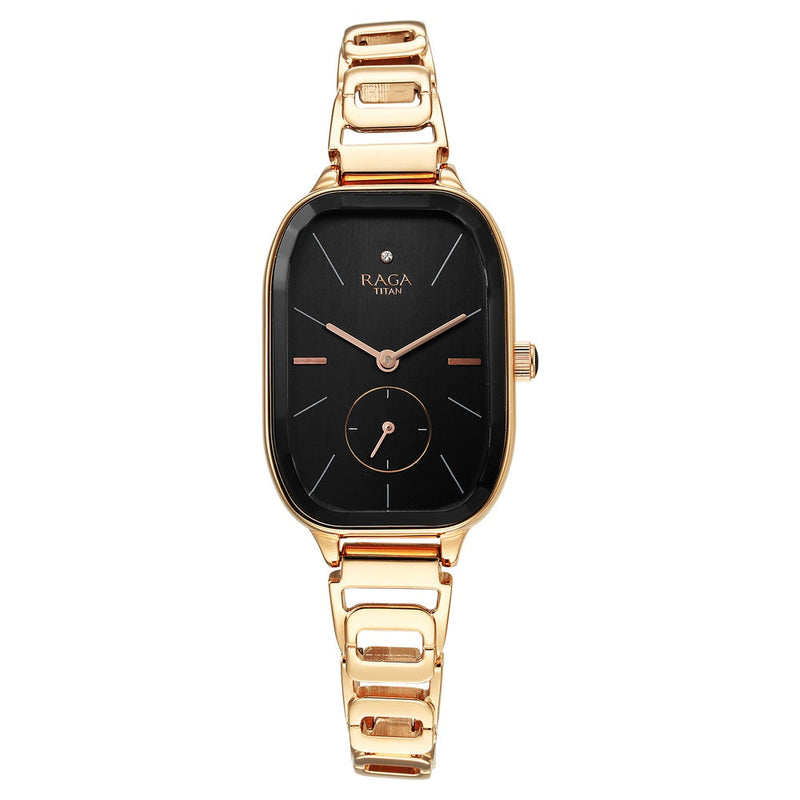 Titan Raga Chic Quartz Analog Black Dial Rose Gold Metal Strap Watch for Women