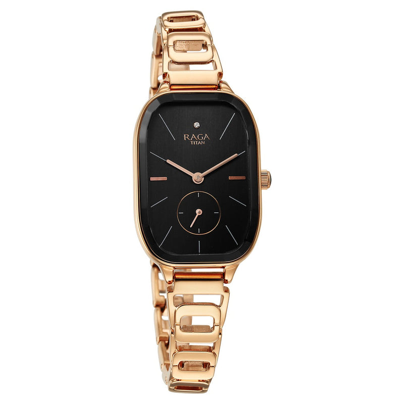 Titan Raga Chic Quartz Analog Black Dial Rose Gold Metal Strap Watch for Women