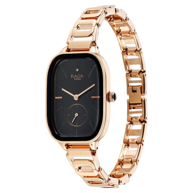 Titan Raga Chic Quartz Analog Black Dial Rose Gold Metal Strap Watch for Women