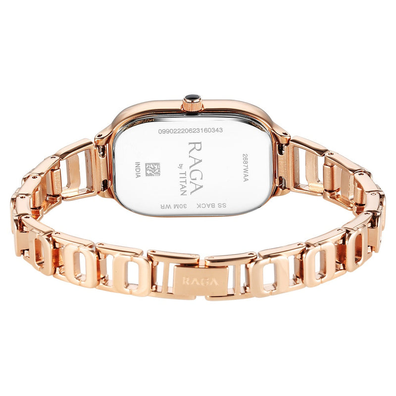 Titan Raga Chic Quartz Analog Black Dial Rose Gold Metal Strap Watch for Women