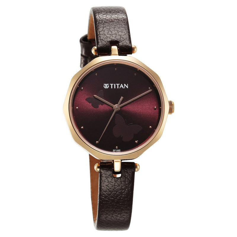 Titan Karishma Quartz Analog Maroon Dial Leather Strap Watch for Women