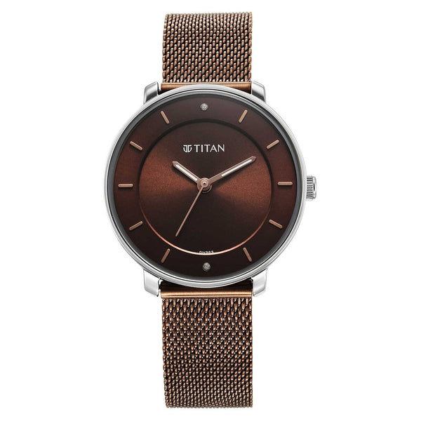 Titan Noir Brown Dial Analog Metal Strap Watch for Women