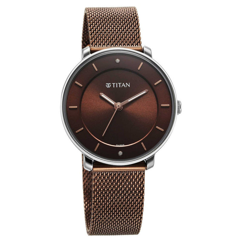 Titan Noir Brown Dial Analog Metal Strap Watch for Women