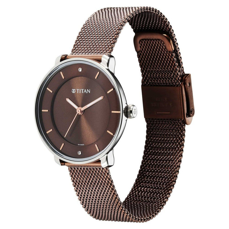 Titan Noir Brown Dial Analog Metal Strap Watch for Women