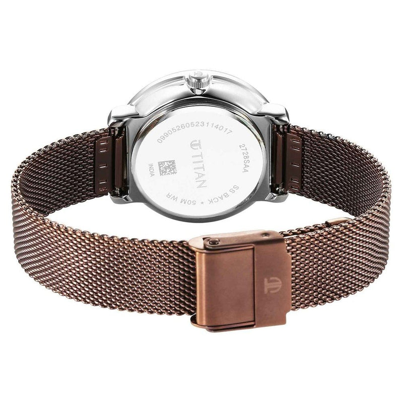 Titan Noir Brown Dial Analog Metal Strap Watch for Women