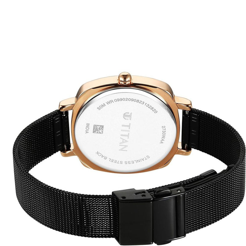 Titan Shaped Case Black Dial Metal Strap Watch