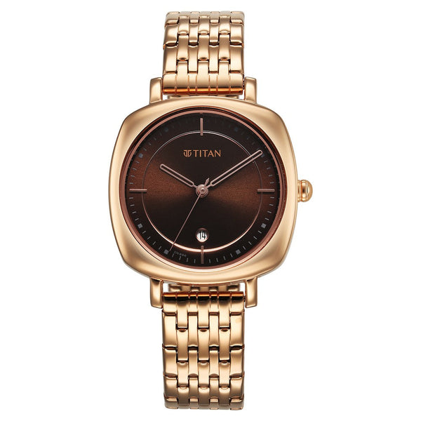 Titan Shaped Cases Brown Dial Metal Strap Watch