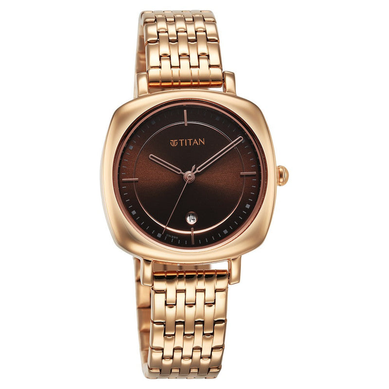 Titan Shaped Cases Brown Dial Metal Strap Watch