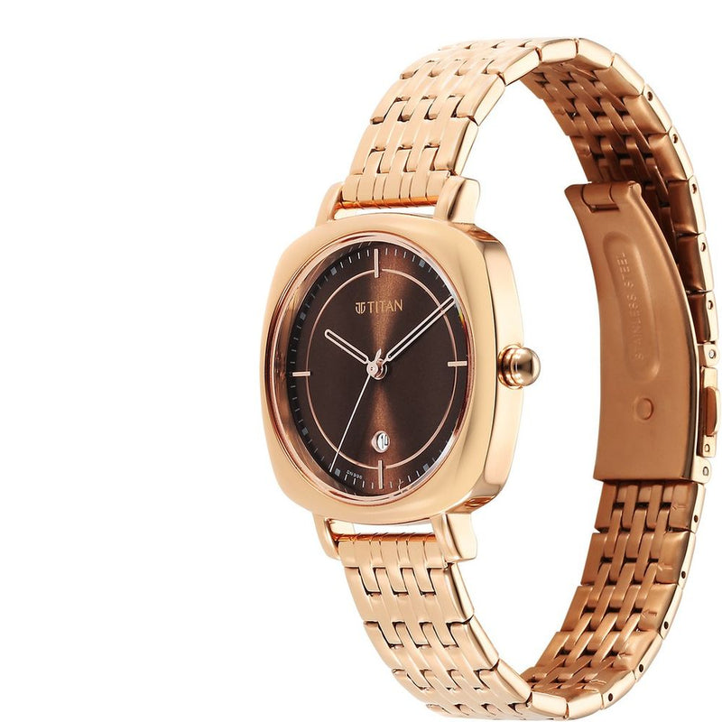 Titan Shaped Cases Brown Dial Metal Strap Watch