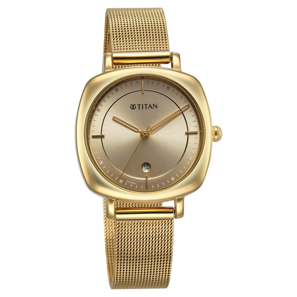 Titan Shaped Case Biege Dial Metal Strap Watch