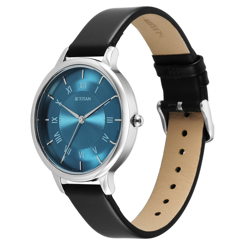 Titan Workwear Quartz Analog Blue Dial Brown Leather Strap Watch For Women