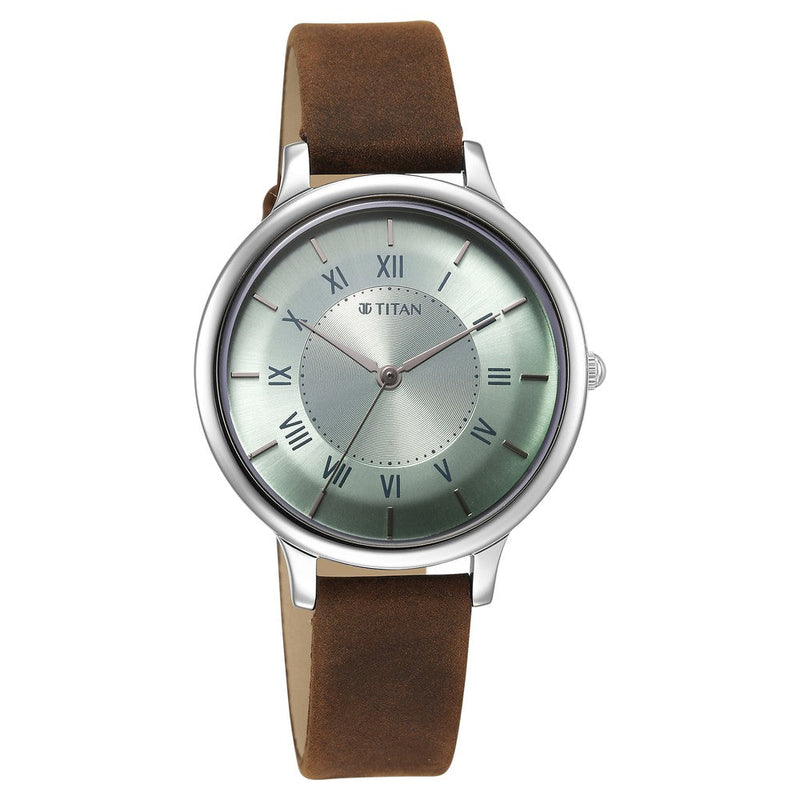 Titan Workwear Quartz Analog Silver Dial Brown Leather Strap Watch For Women