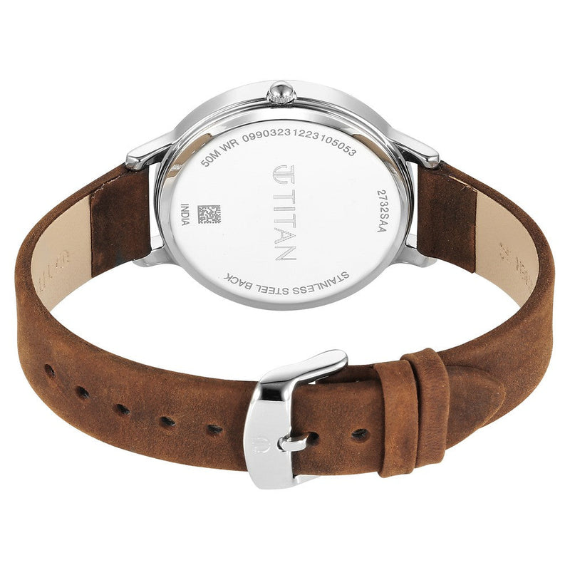 Titan Workwear Quartz Analog Silver Dial Brown Leather Strap Watch For Women