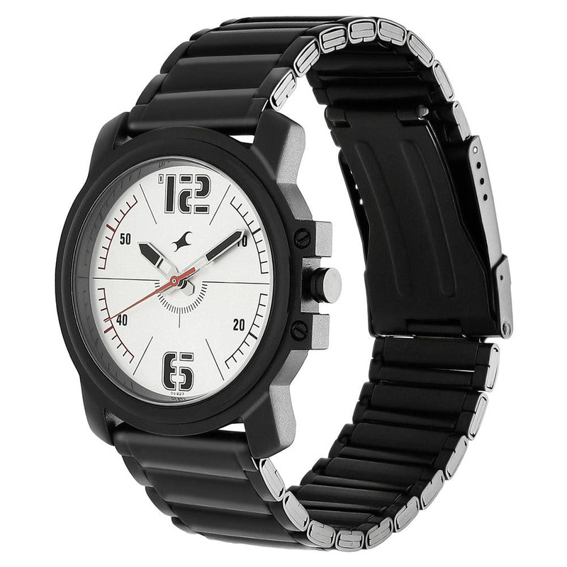 Fastrack Hitlist Quartz Analog Silver Dial Stainless Steel Strap Watch for Guys