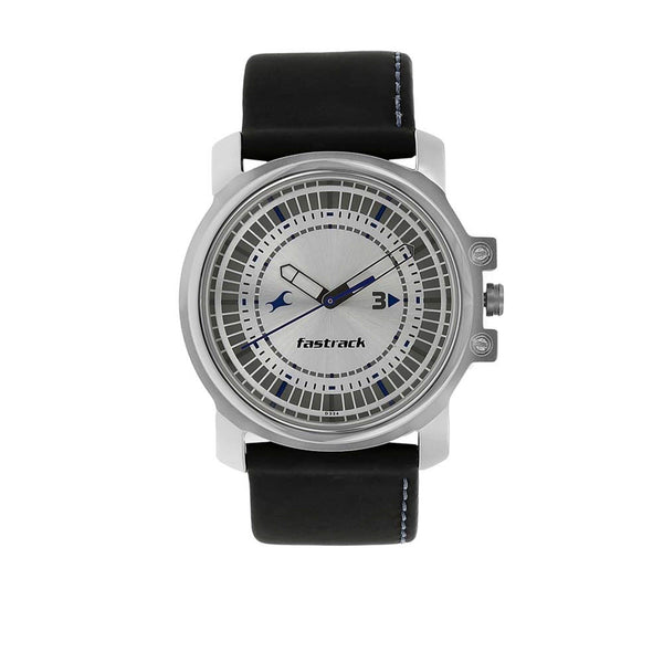 Fastrack Quartz Analog Silver Dial Leather Strap Watch for Guys