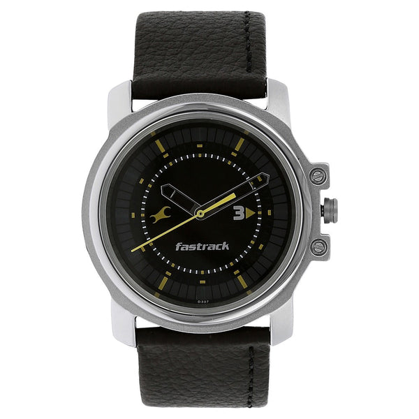 Fastrack Quartz Analog Black Dial Leather Strap Watch for Guys