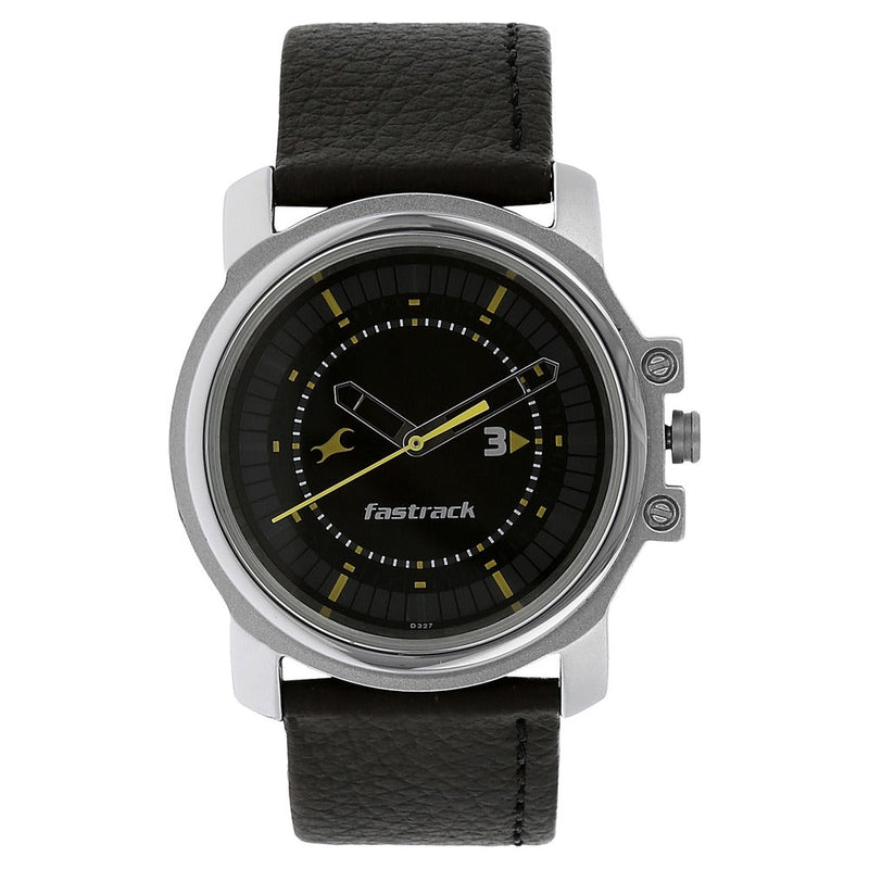 Fastrack Quartz Analog Black Dial Leather Strap Watch for Guys